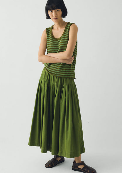 Pleated Raised Stripe Cotton Skirt | Cedar Green