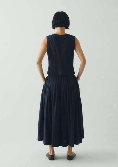 Pleated Raised Stripe Cotton Skirt | Slate