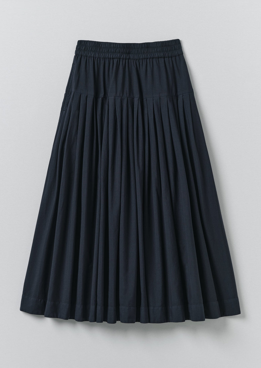 Pleated Raised Stripe Cotton Skirt | Slate