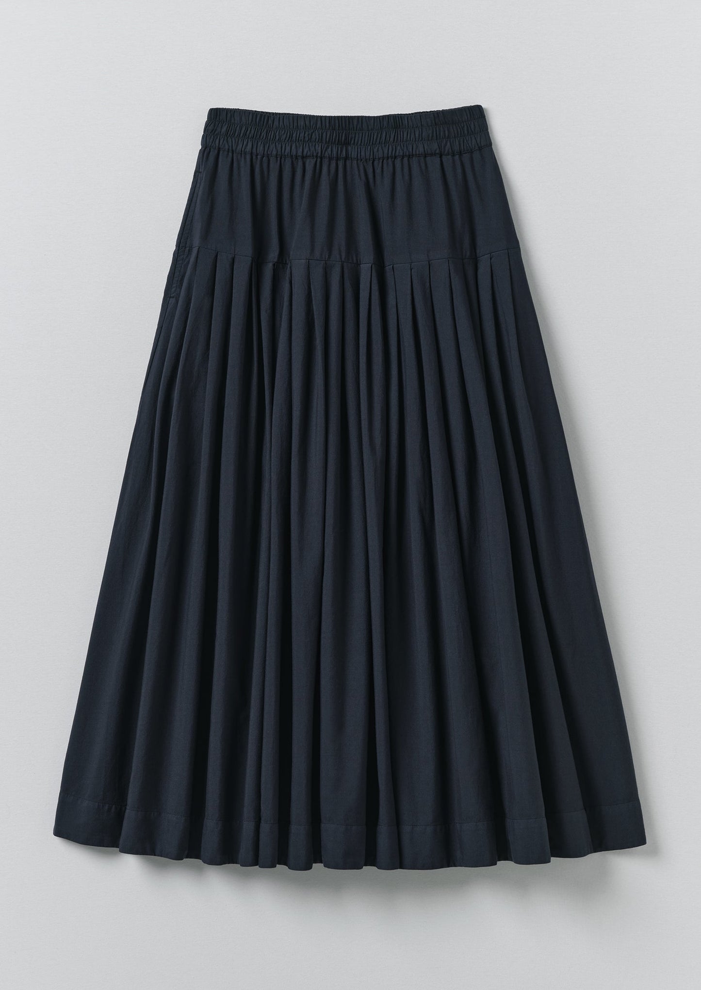 Pleated Raised Stripe Cotton Skirt | Slate