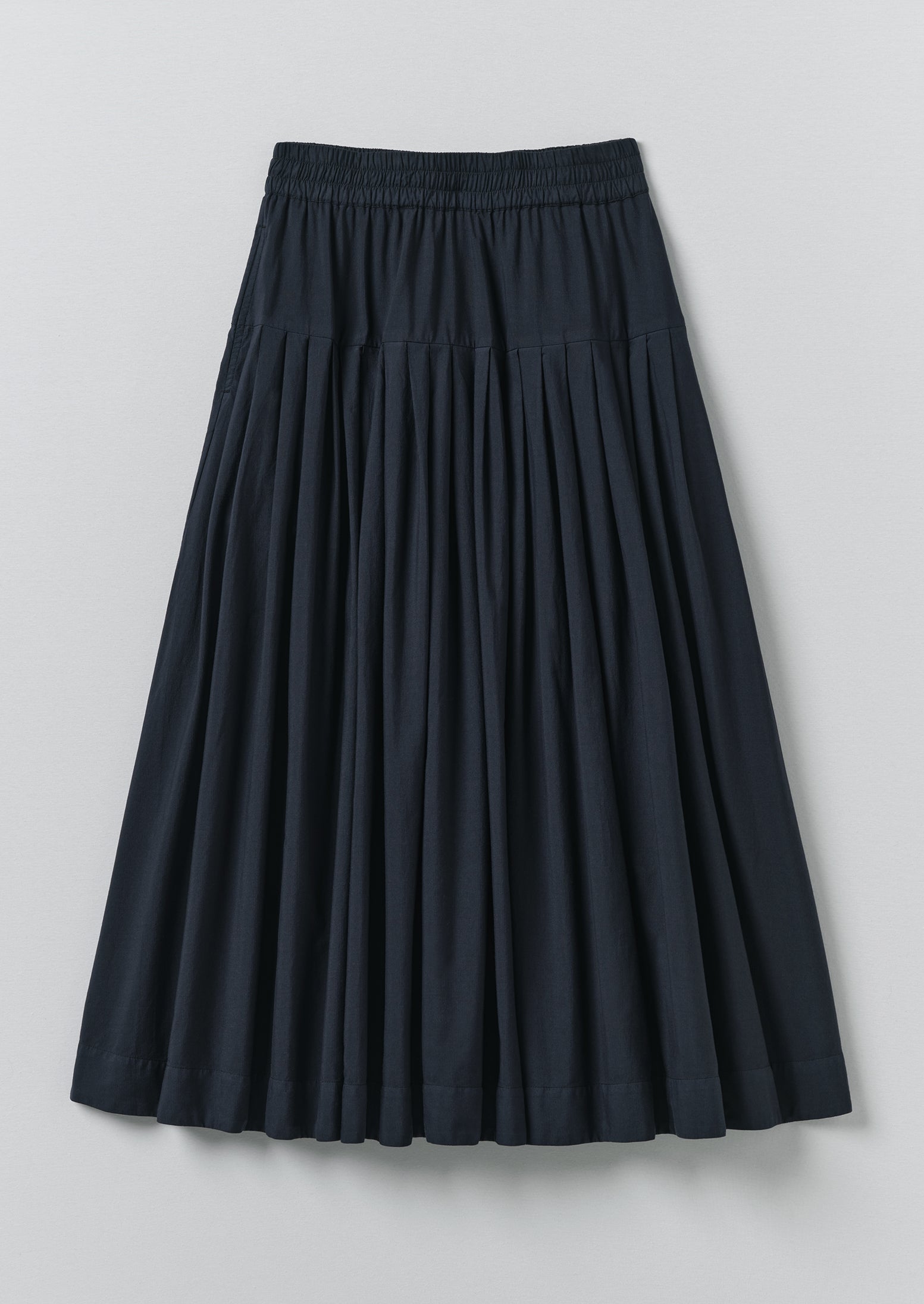 Pleated Raised Stripe Cotton Skirt | Slate