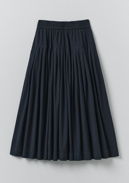 Pleated Raised Stripe Cotton Skirt | Slate