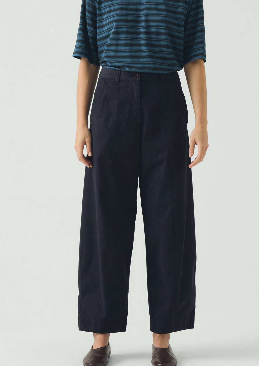 Sculpted Organic Cotton Twill Trousers | Mid Blue