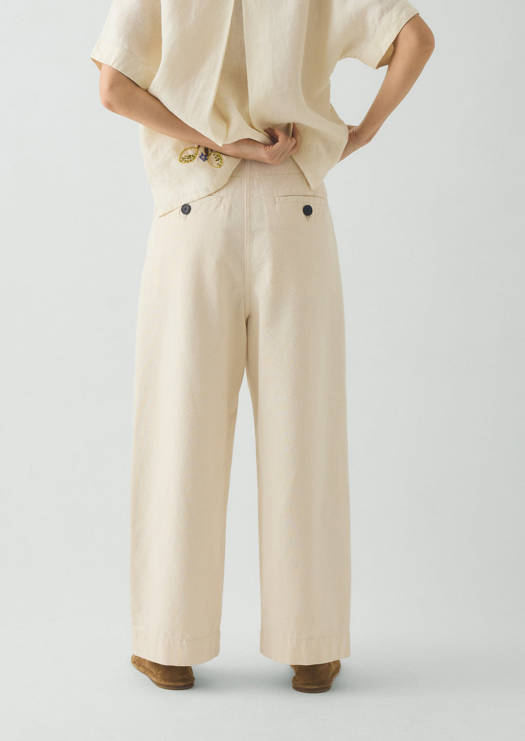 Pleat Front Cotton Trousers | Natural