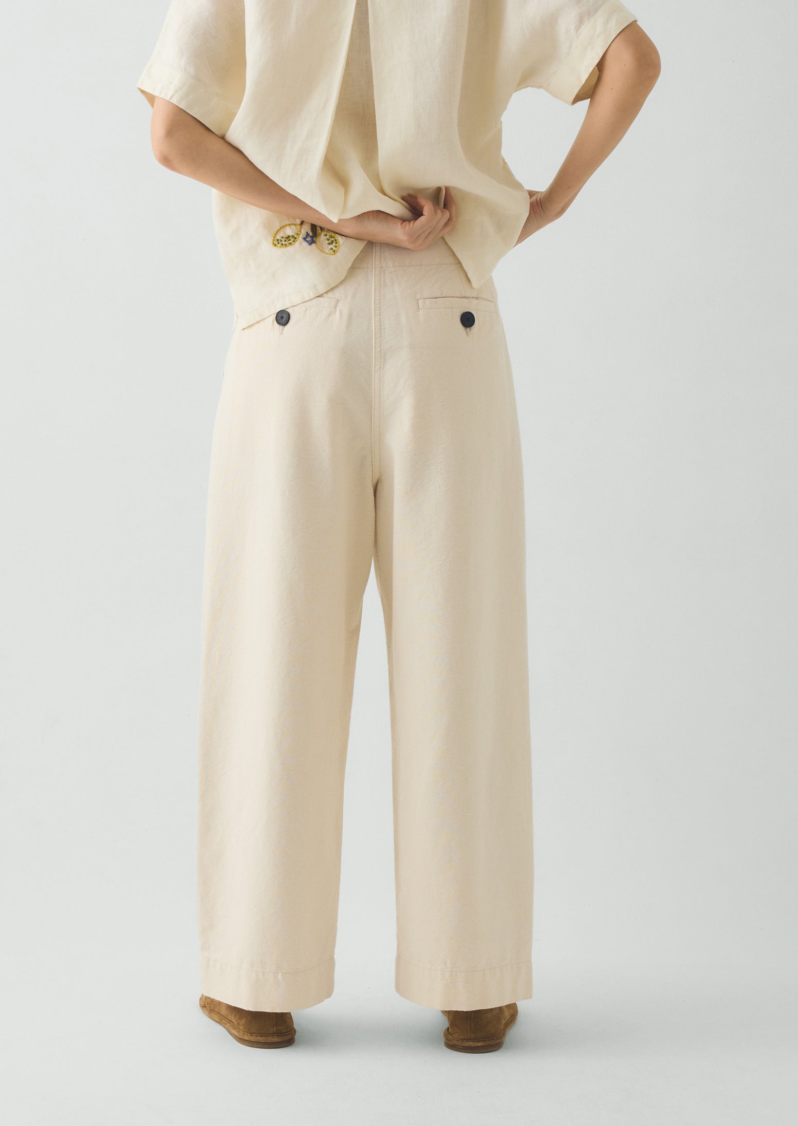 Pleat Front Cotton Trousers | Natural