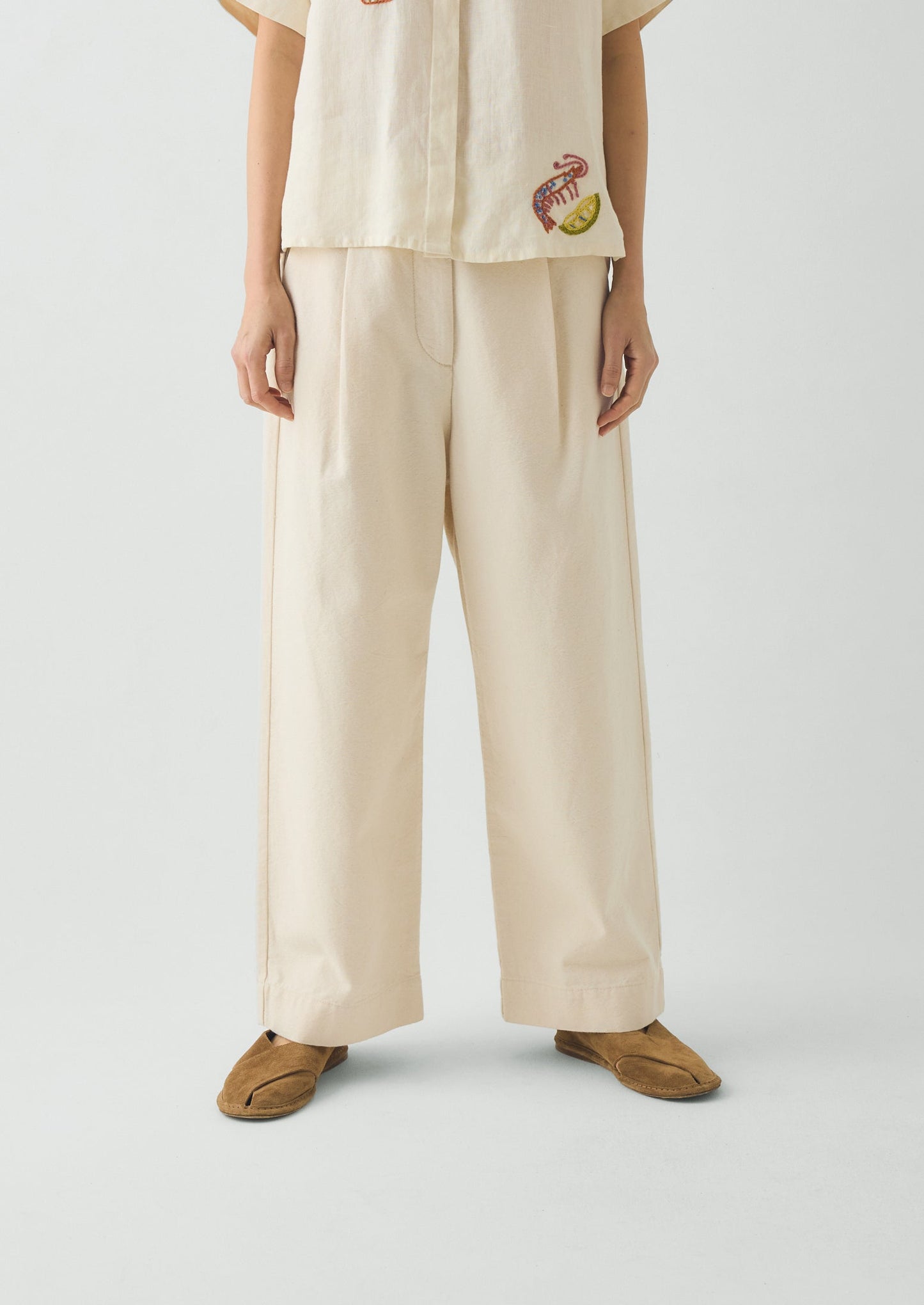 Pleat Front Cotton Trousers | Natural