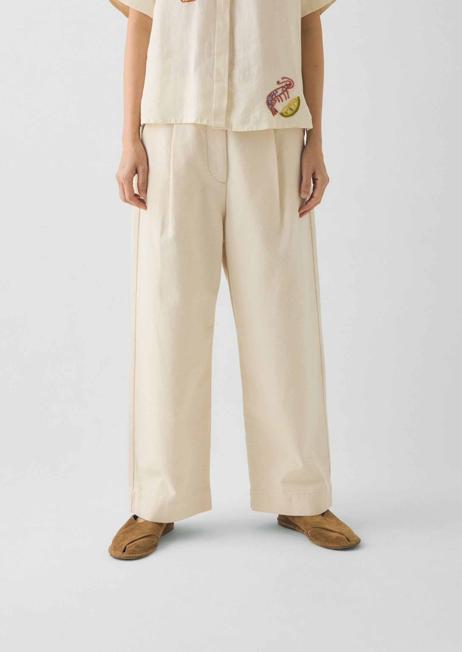 Pleat Front Cotton Trousers | Natural