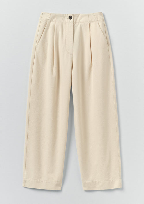 Pleat Front Cotton Trousers | Natural
