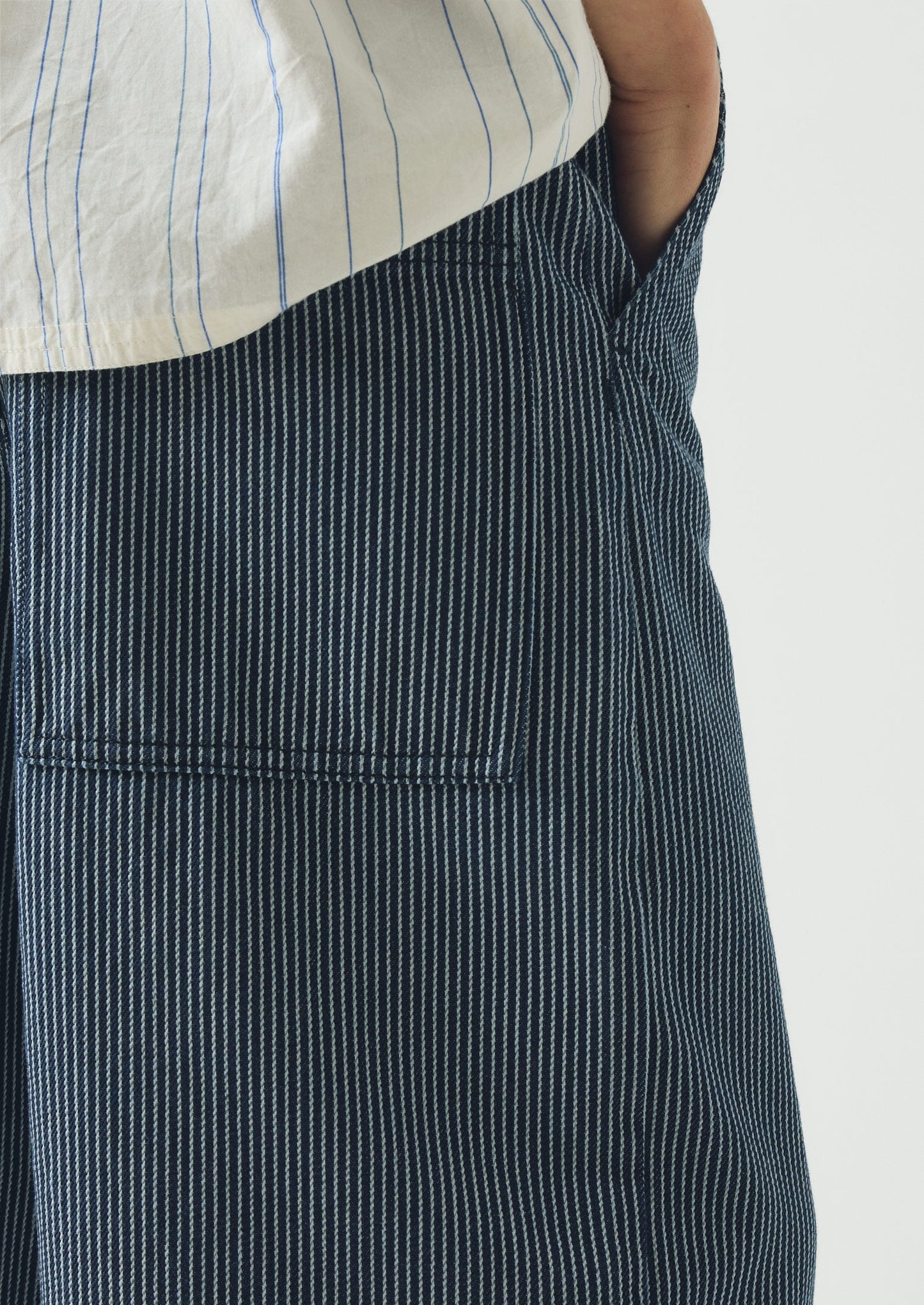 Hickory Stripe Denim Wide Leg Trousers | Ecru/Indigo