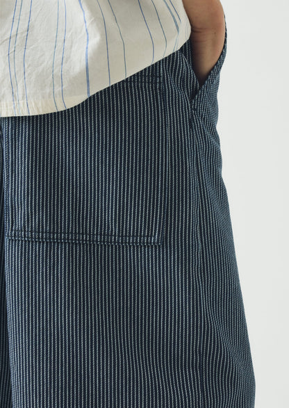 Hickory Stripe Denim Wide Leg Trousers | Ecru/Indigo