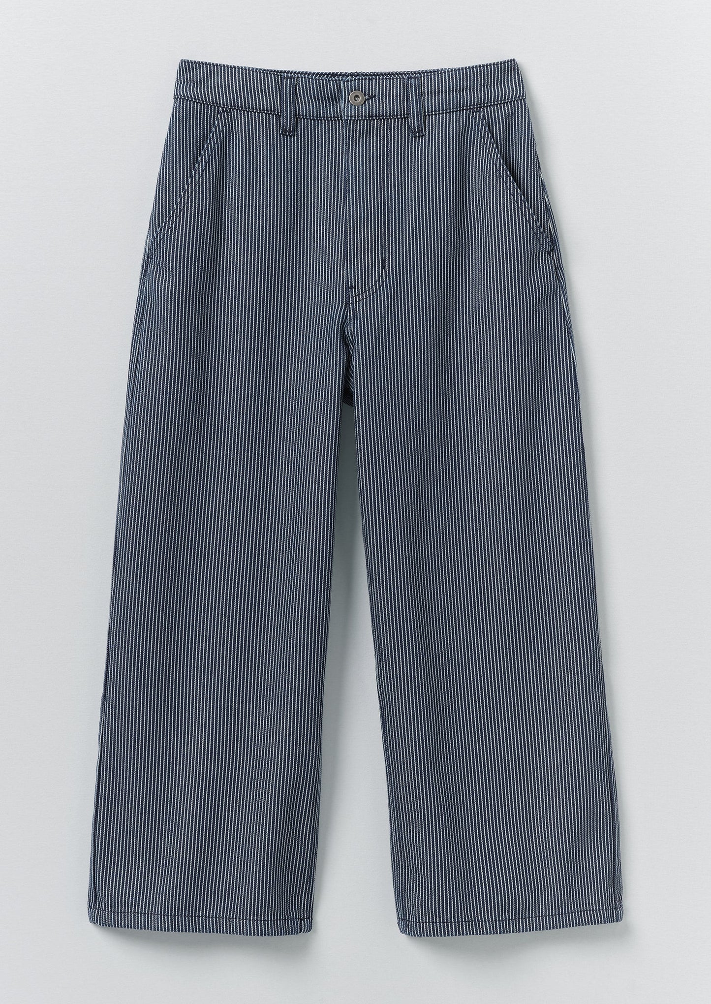 Hickory Stripe Denim Wide Leg Trousers | Ecru/Indigo