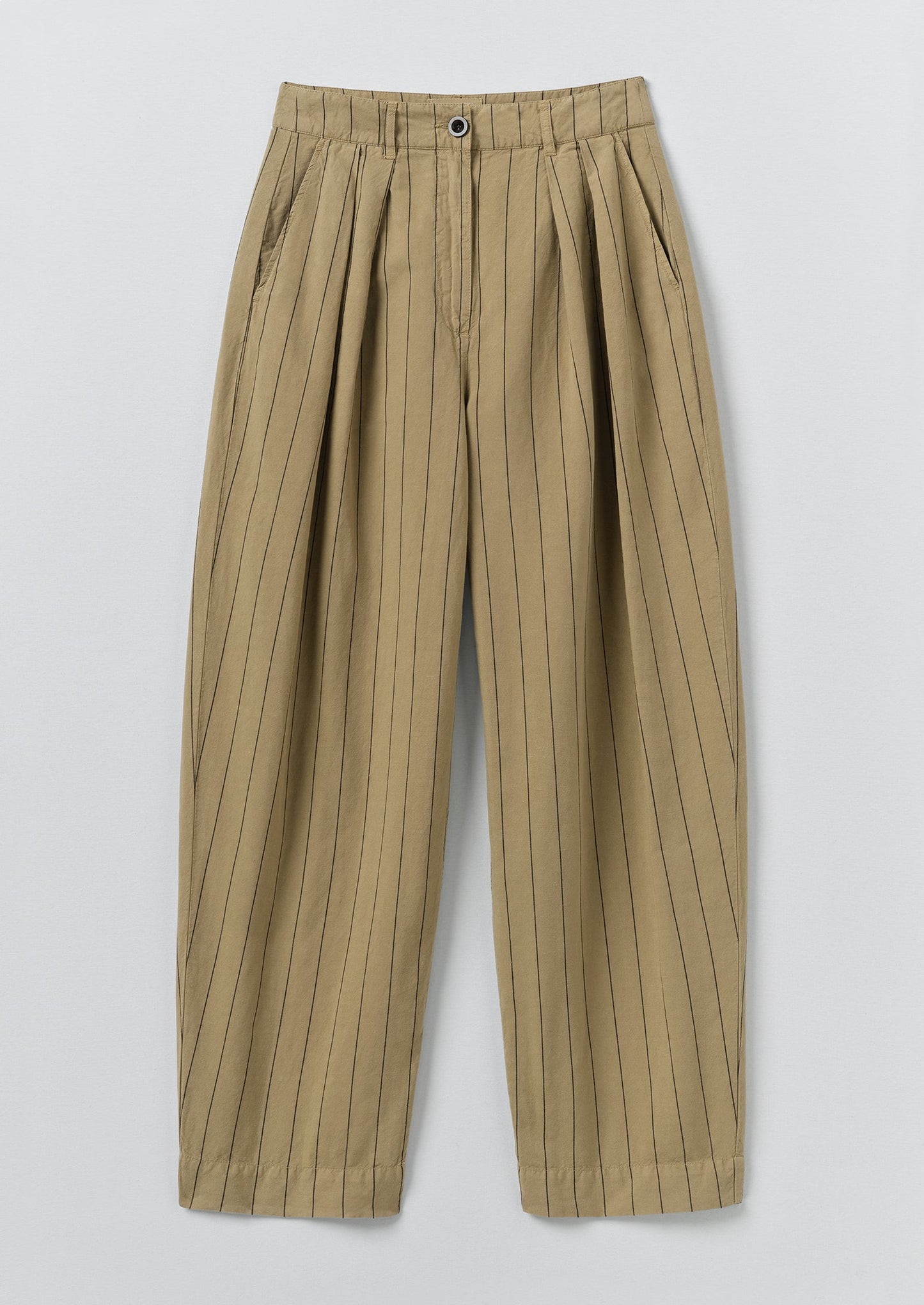 Pleat Front Stripe Cotton Linen Trousers | Fennel Seed