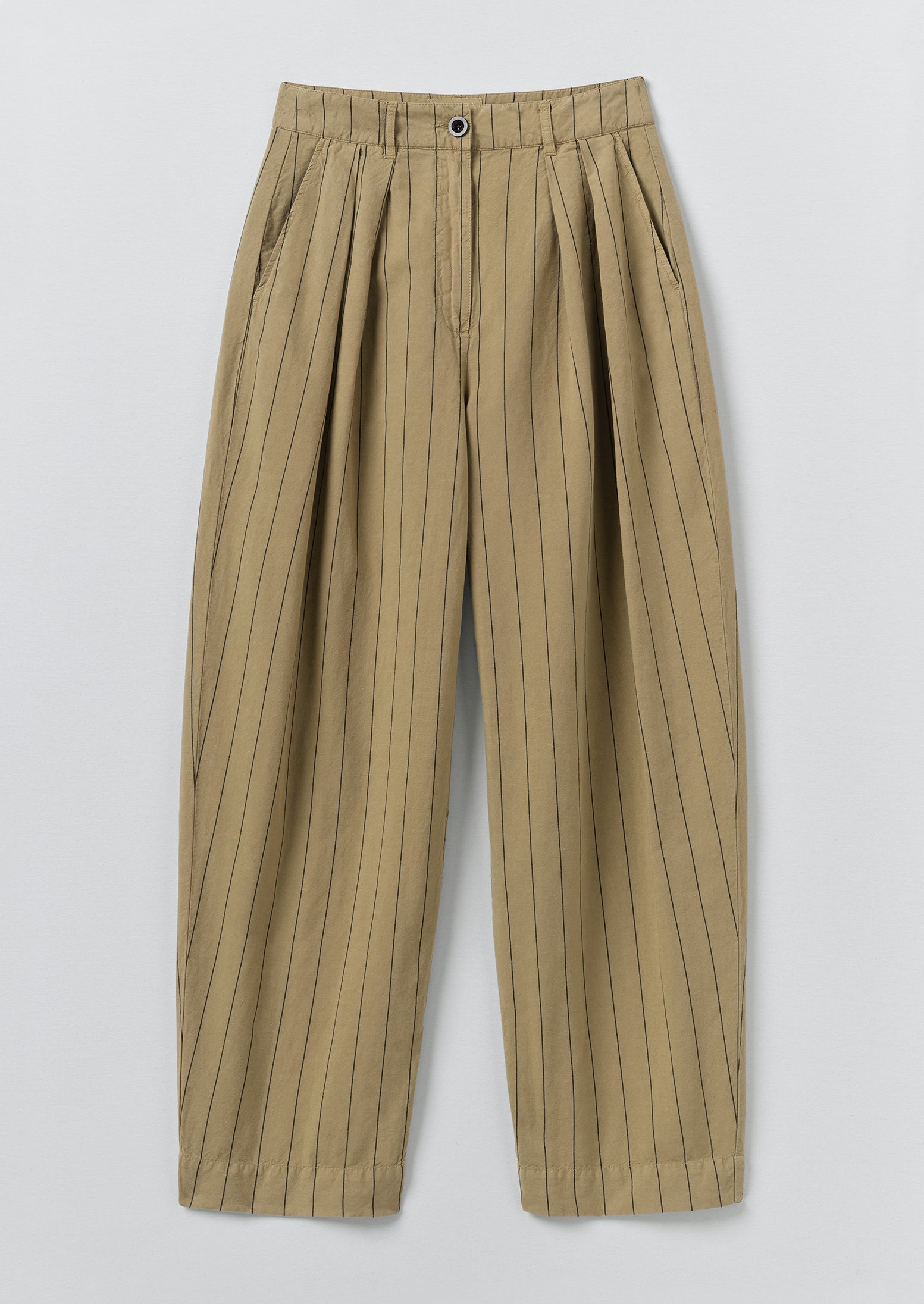 Pleat Front Stripe Cotton Linen Trousers | Fennel Seed