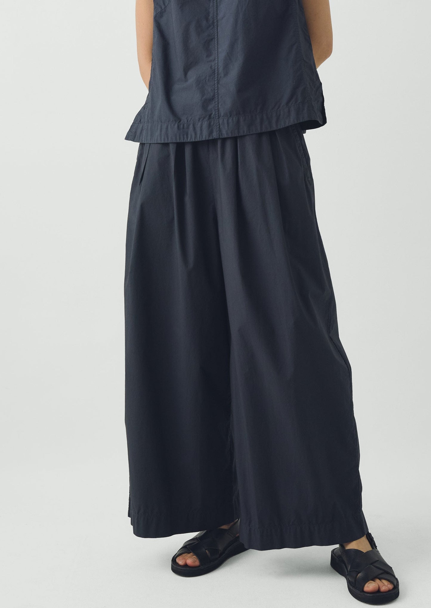 Pleated Pull On Cotton Poplin Trousers | Slate