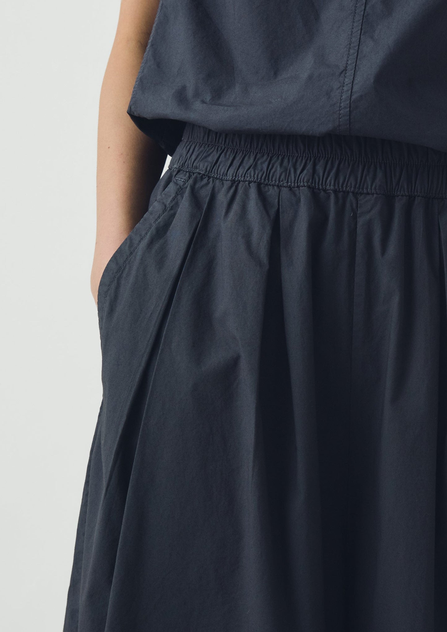 Pleated Pull On Cotton Poplin Trousers | Slate