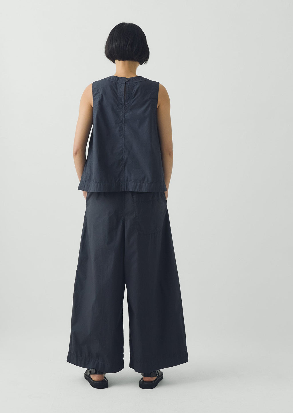 Pleated Pull On Cotton Poplin Trousers | Slate