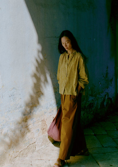 Pleated Pull On Cotton Poplin Trousers | Dhal