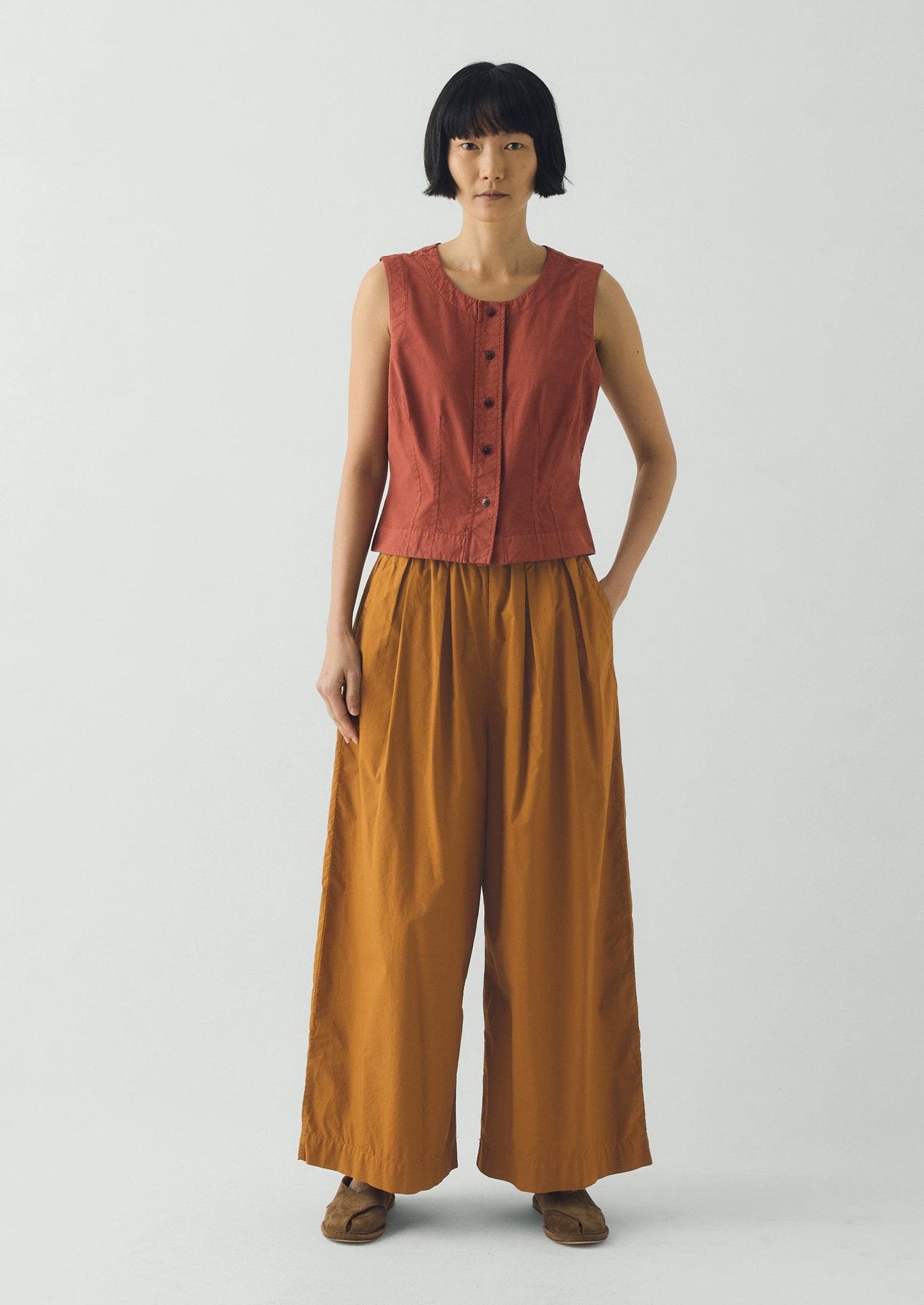 Pleated Pull On Cotton Poplin Trousers | Dhal