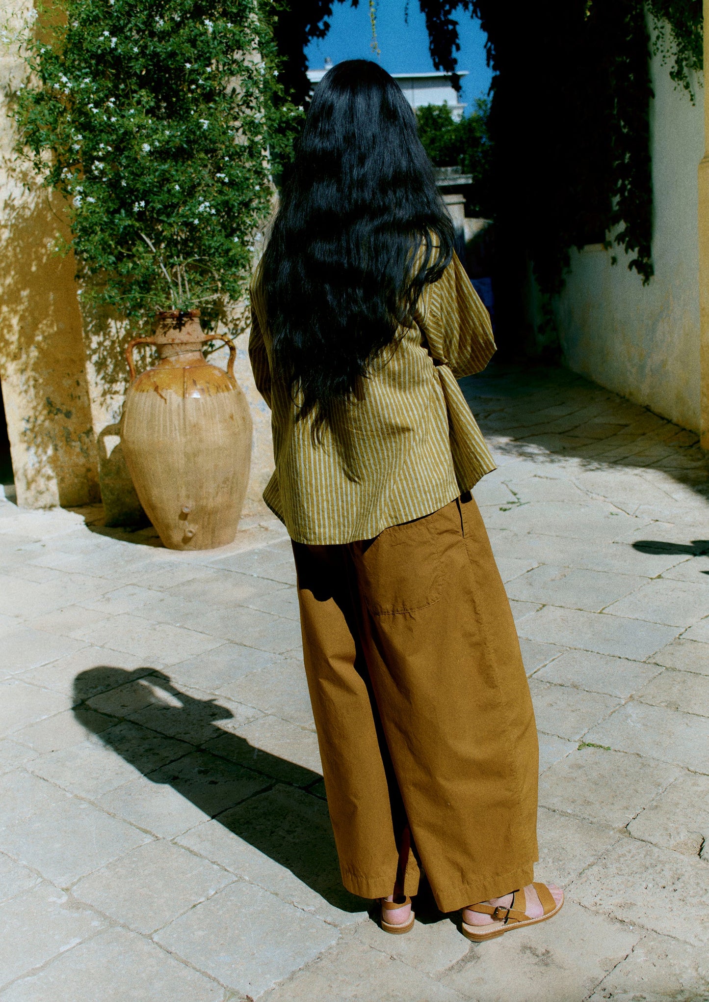 Pleated Pull On Cotton Poplin Trousers | Dhal