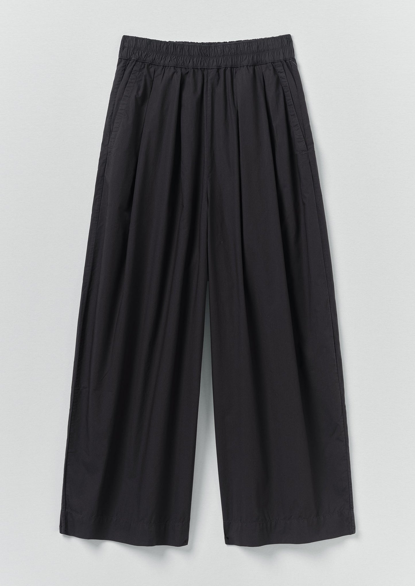 Pleated Pull On Cotton Poplin Trousers | Slate