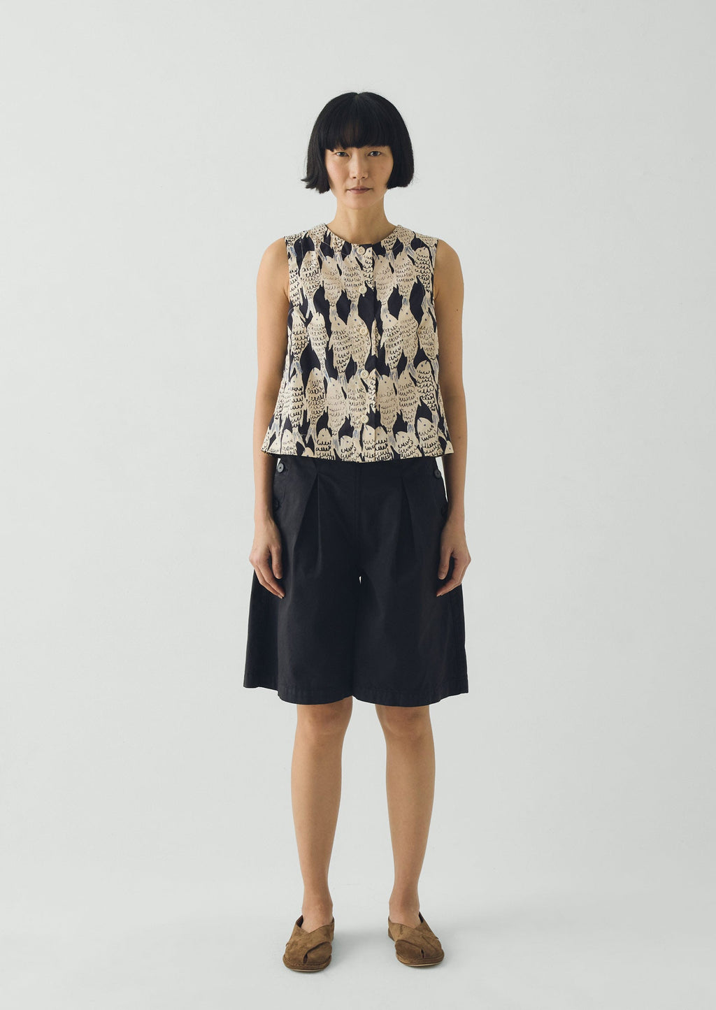 Pleat Front Cotton Twill Shorts | Slate