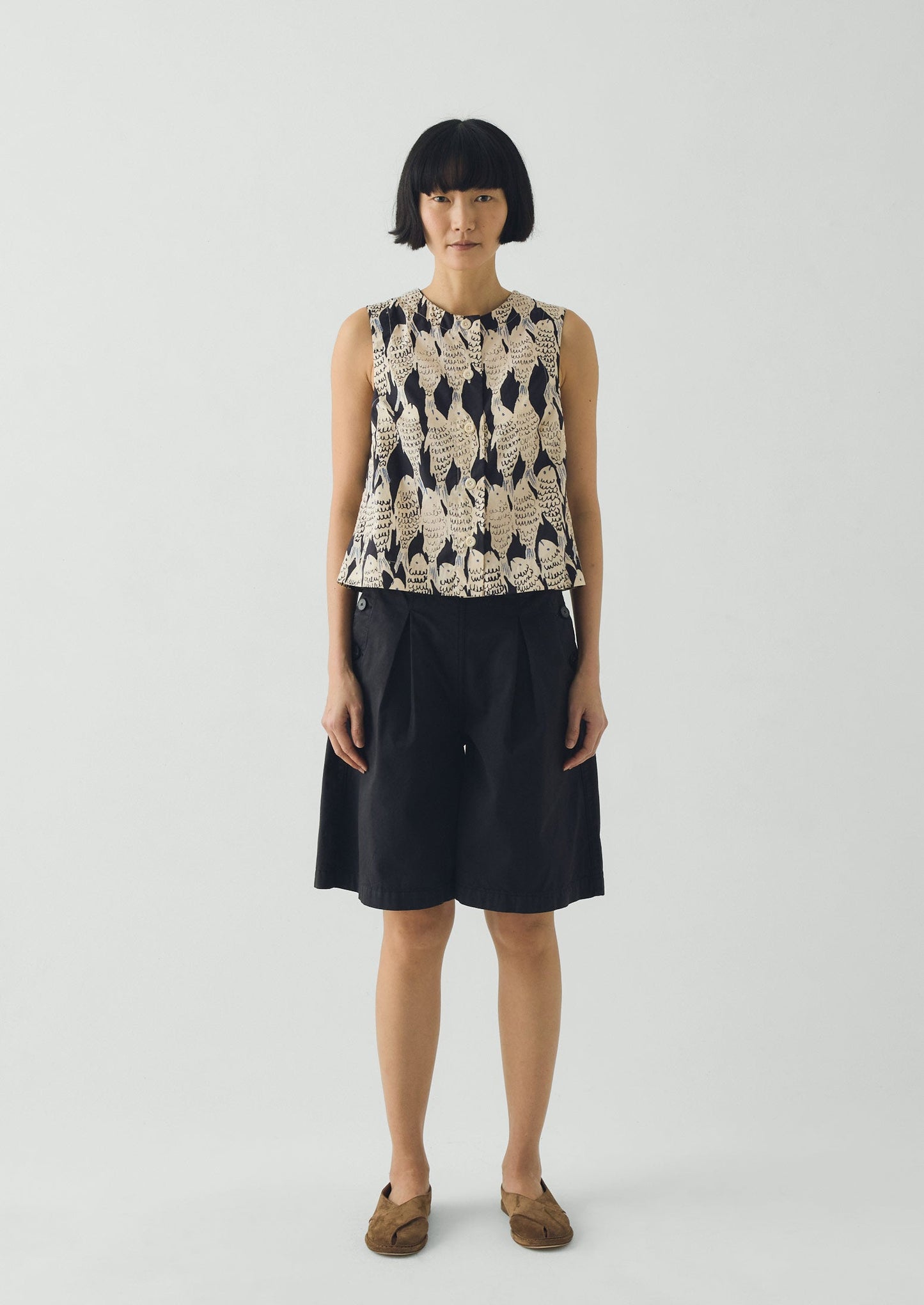 Pleat Front Cotton Twill Shorts | Slate