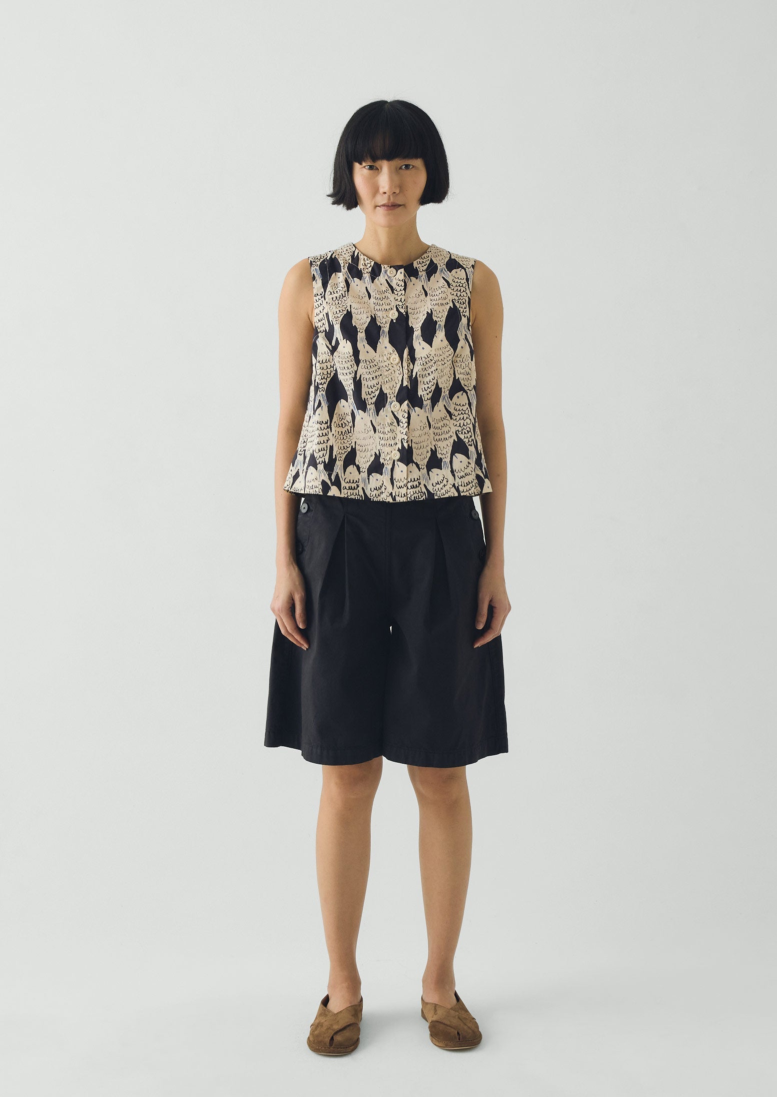 Pleat Front Cotton Twill Shorts | Slate