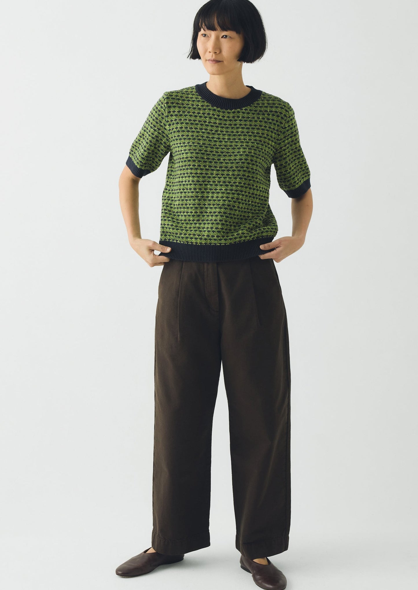 Pleat Front Garment Dyed Cotton Trousers | Black Walnut