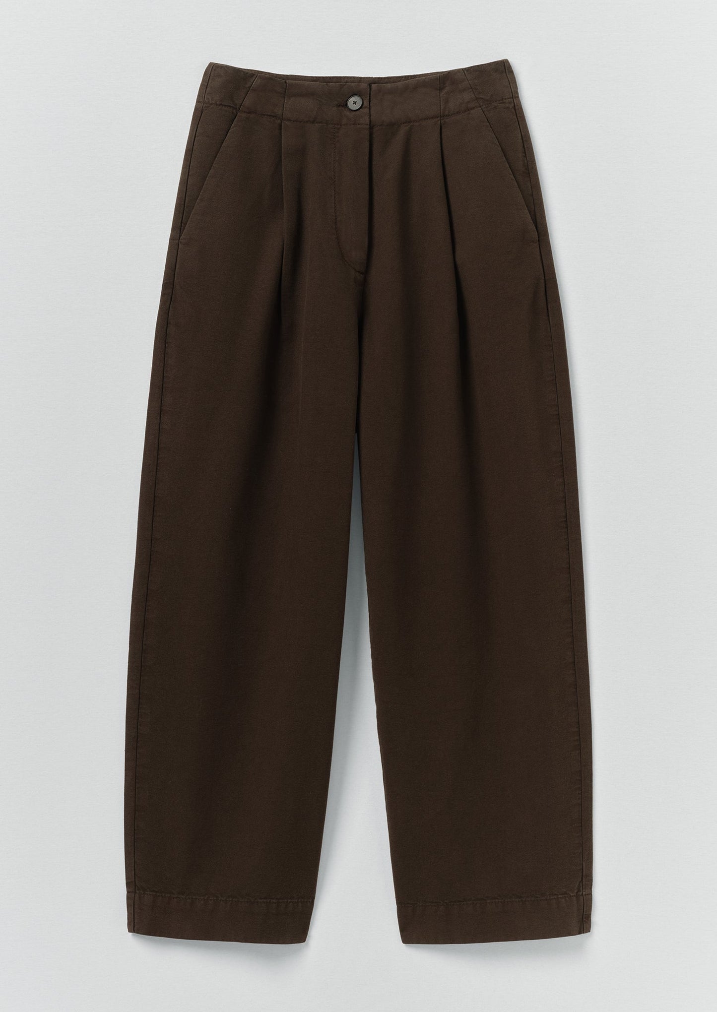 Pleat Front Garment Dyed Cotton Trousers | Black Walnut