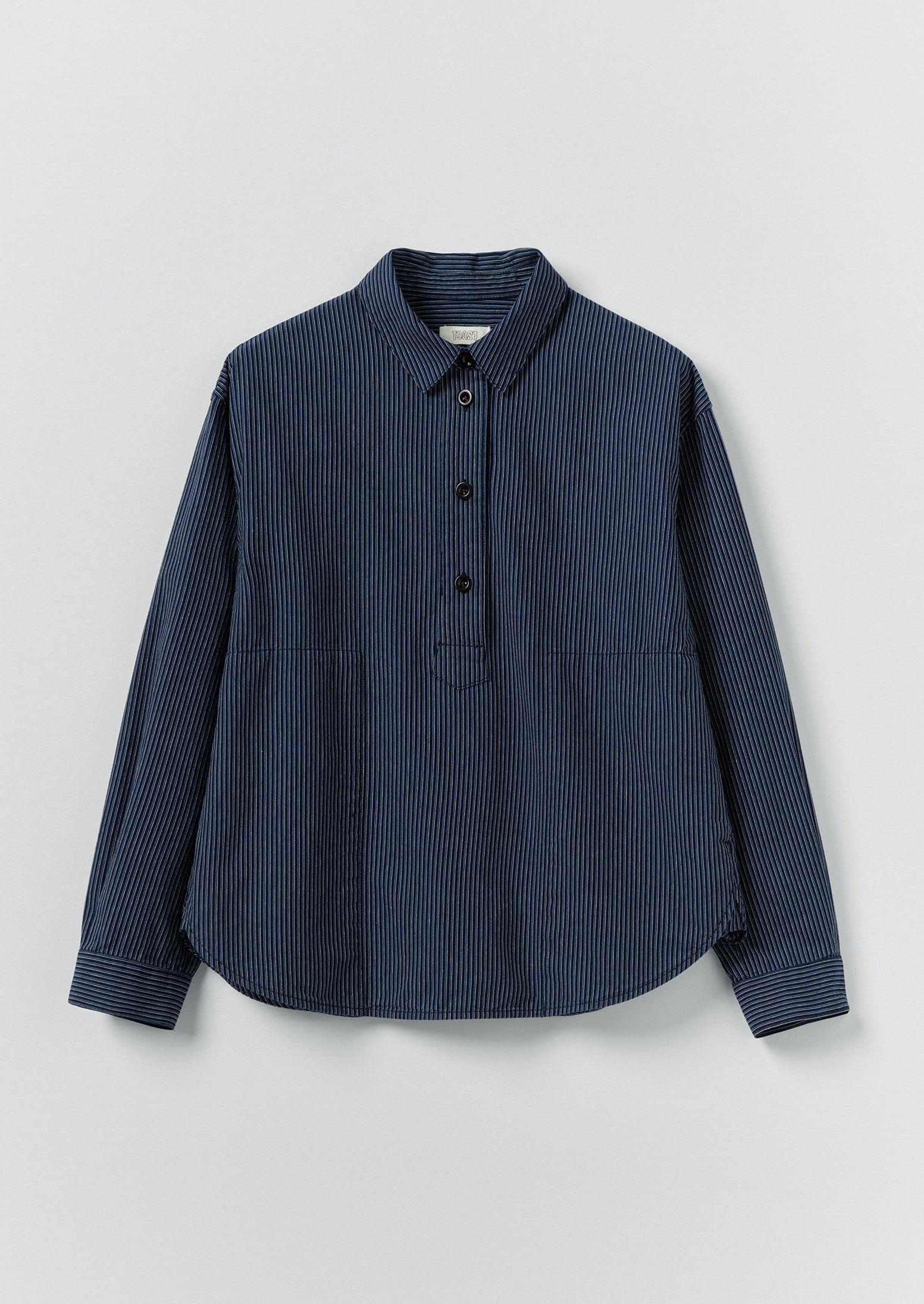 Railroad Stripe Cotton Smock Popover Shirt | Denim Blue