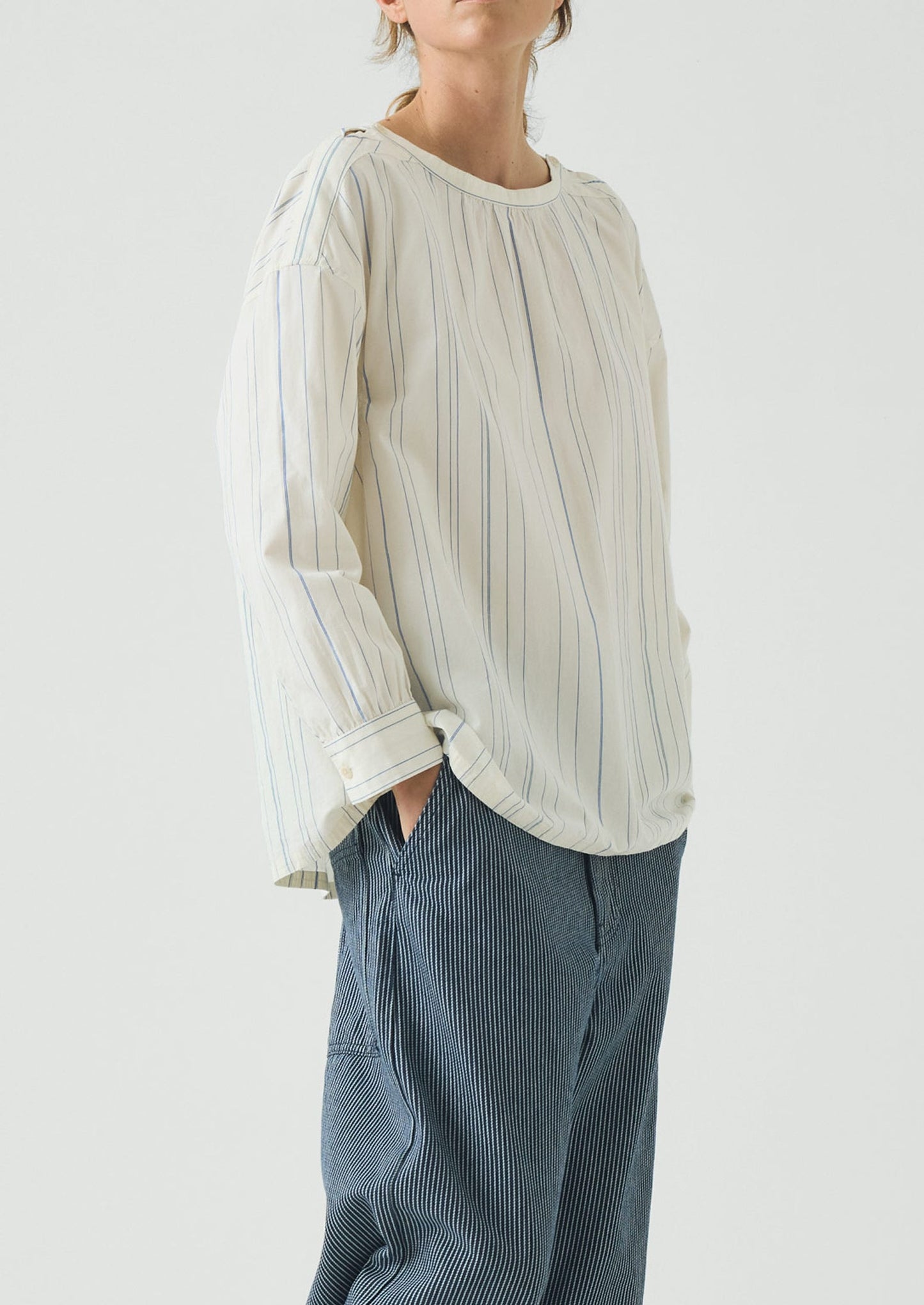 Irregular Stripe Gathered Smock Top | Cobalt