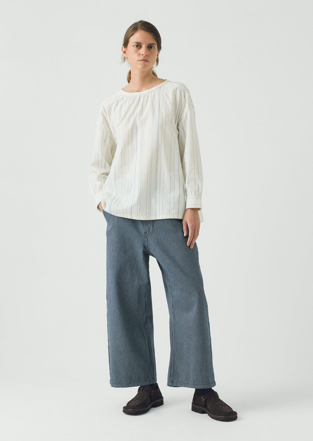 Irregular Stripe Gathered Smock Top | Cobalt