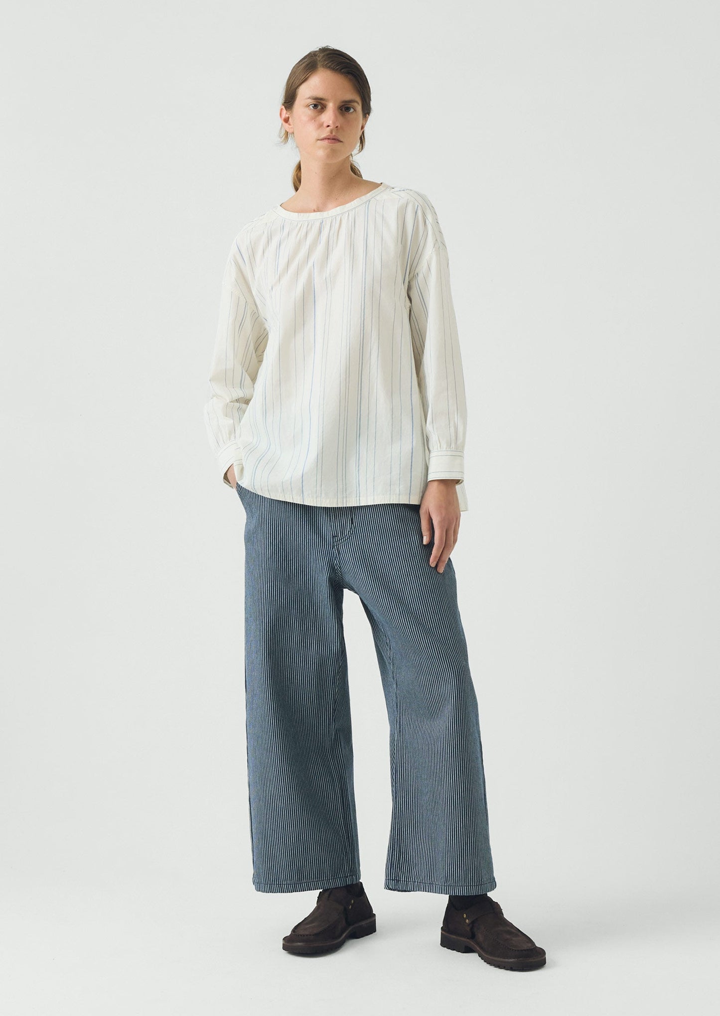 Irregular Stripe Gathered Smock Top | Cobalt