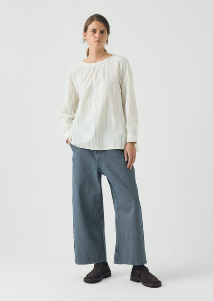 Irregular Stripe Gathered Smock Top | Cobalt