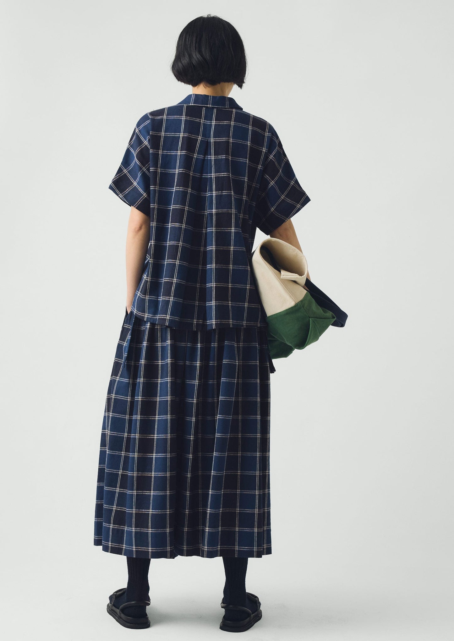 Market Check Cotton Linen Shirt | Denim Blue