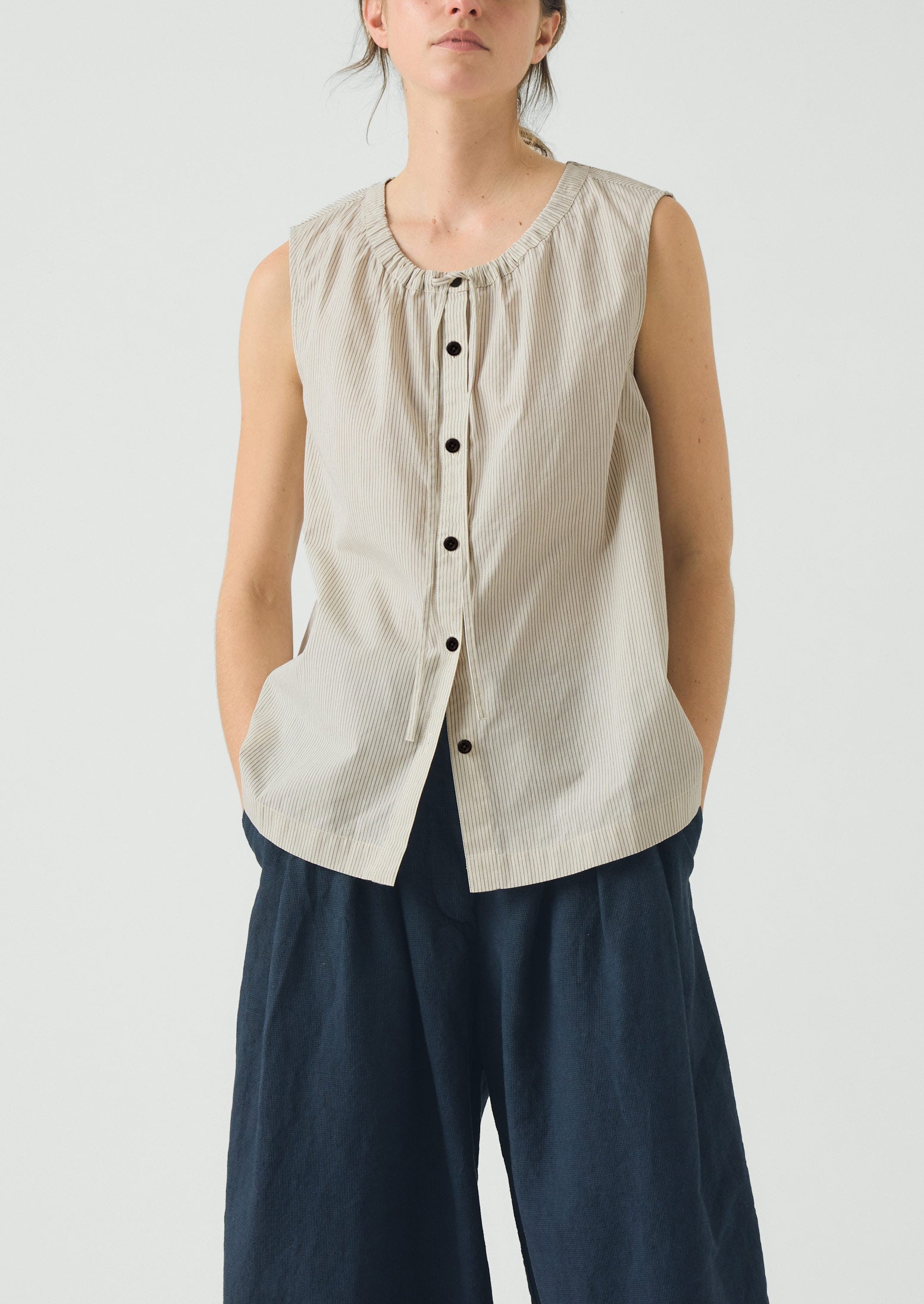 Mini Stripe Cotton Top | Sunwashed Blue