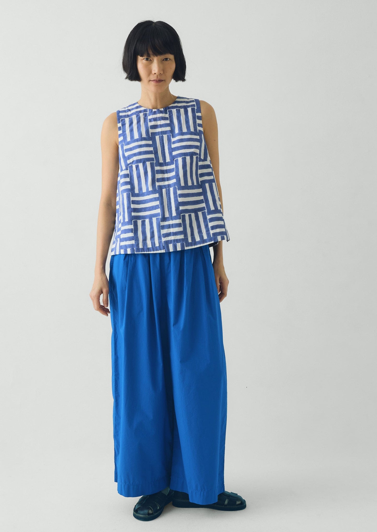 Patchwork Stripe Block Print Top | Deep Cornflower