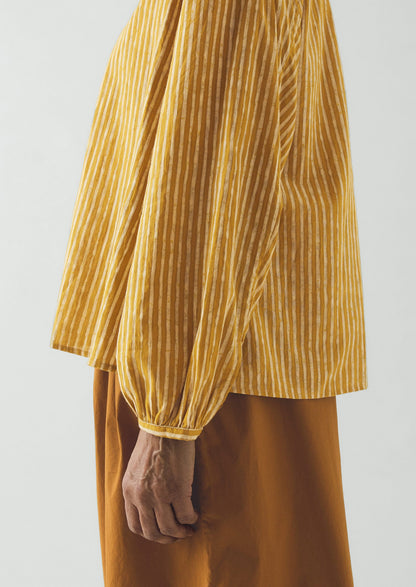 Natural Dye Stripe Cotton Gathered Top | Tumeric