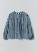 Natural Dye Stripe Cotton Gathered Top | Indigo