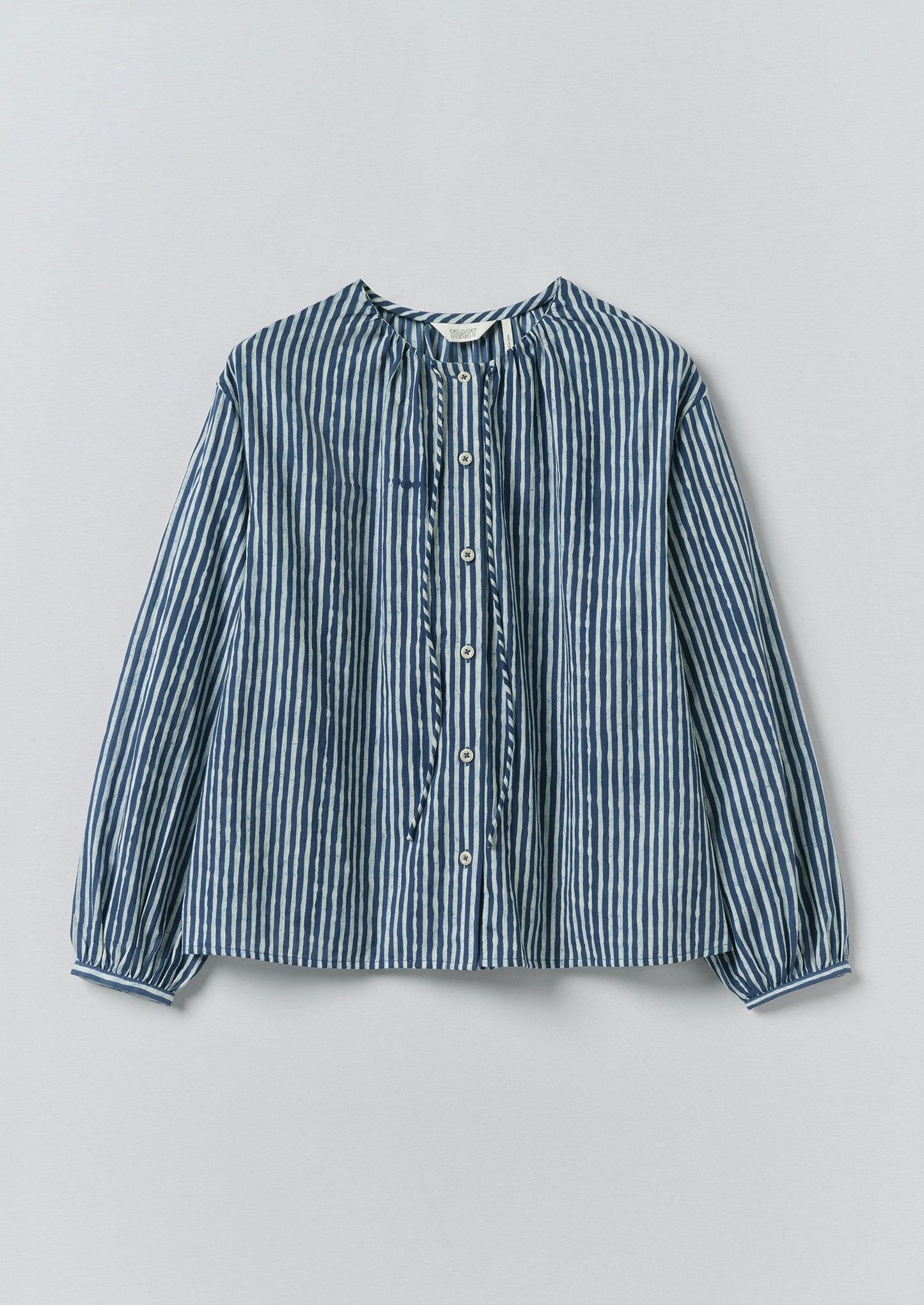 Natural Dye Stripe Cotton Gathered Top | Indigo