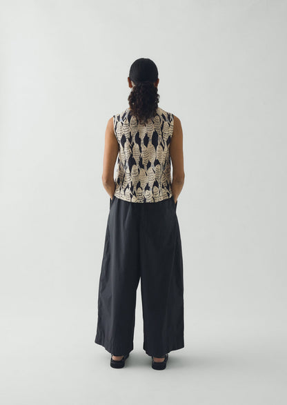 Market Fish Print Cotton Poplin Top | Slate