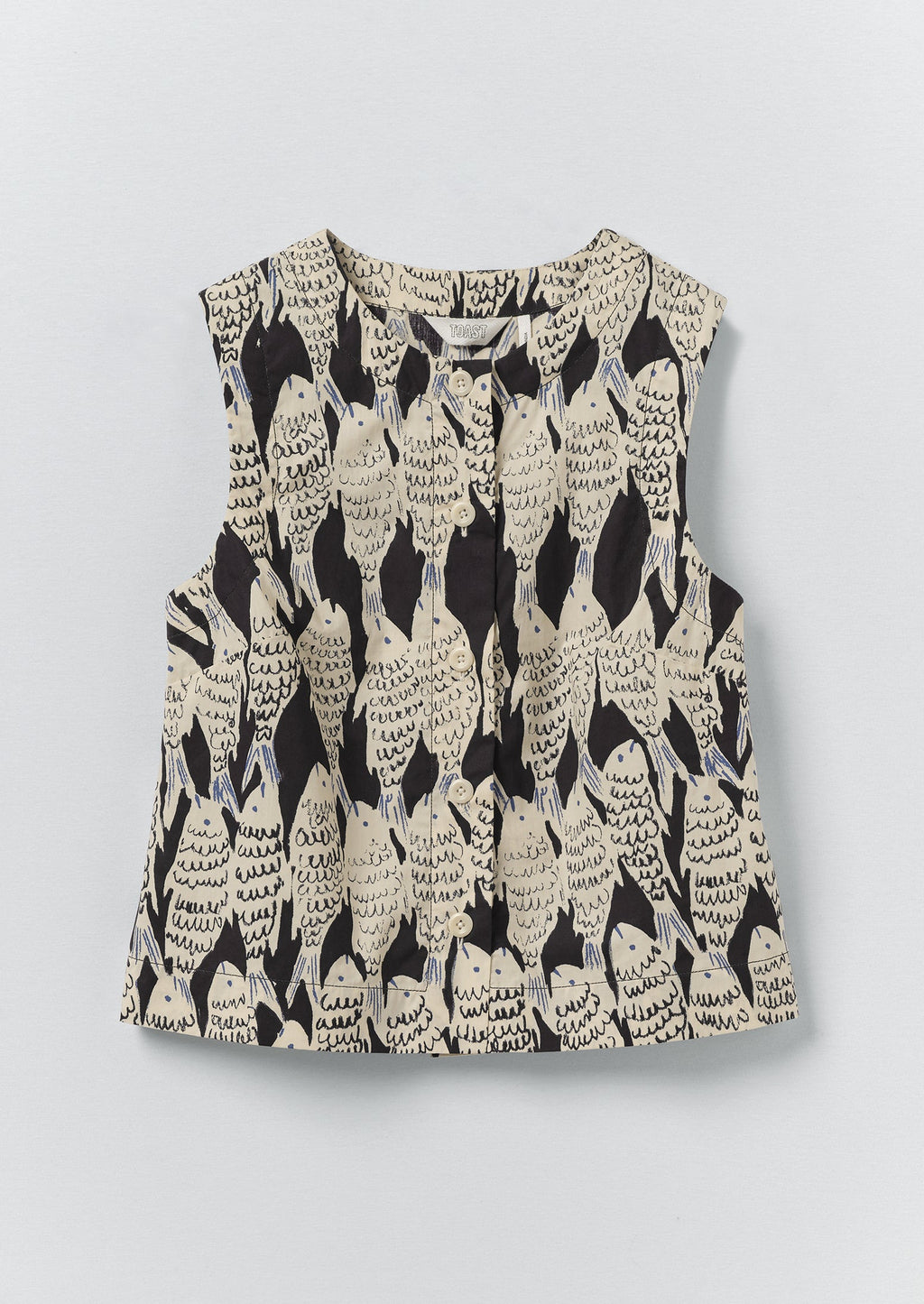 Market Fish Print Cotton Poplin Top | Slate
