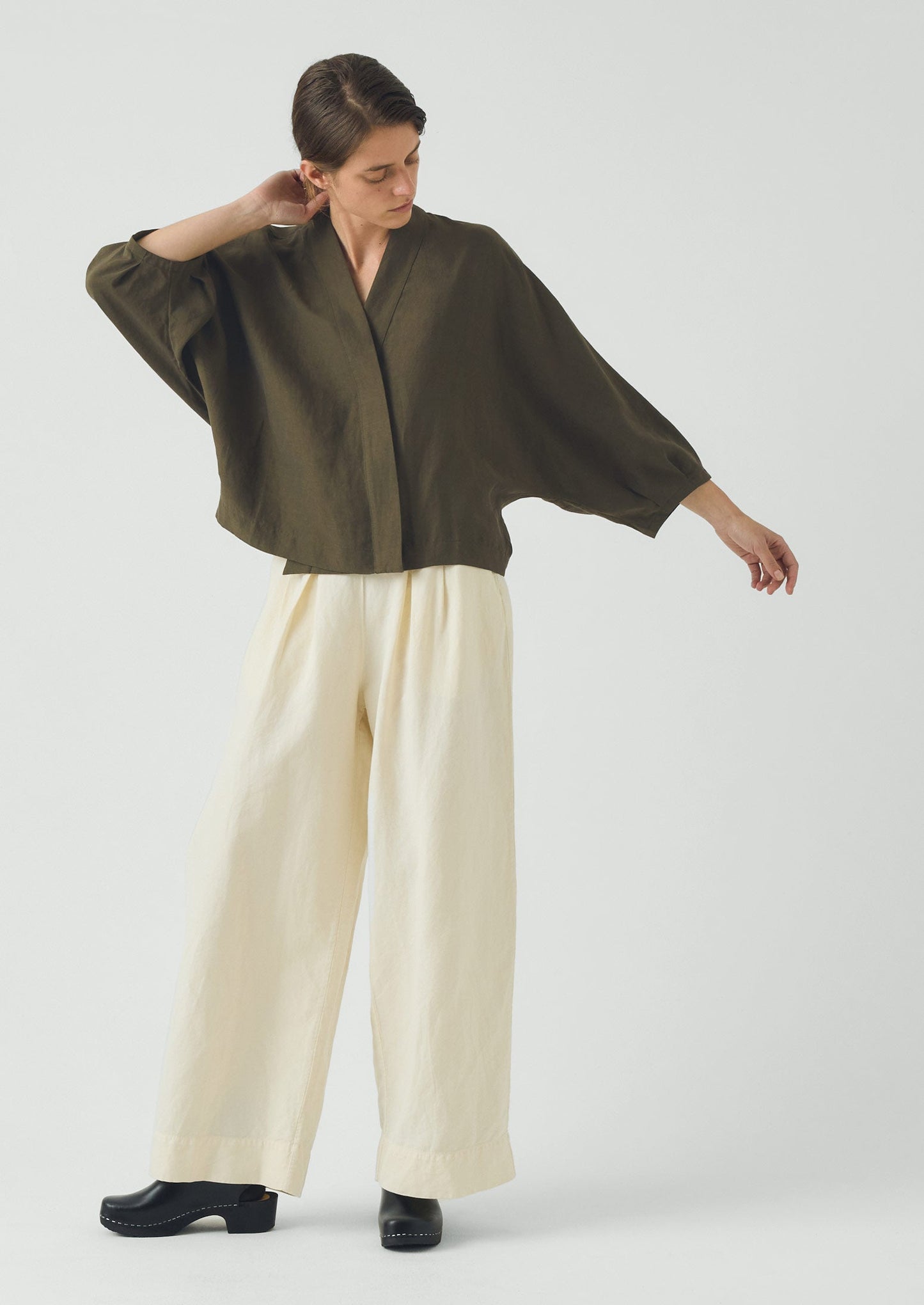 Linen Silk Wrap Shirt | Tent Green