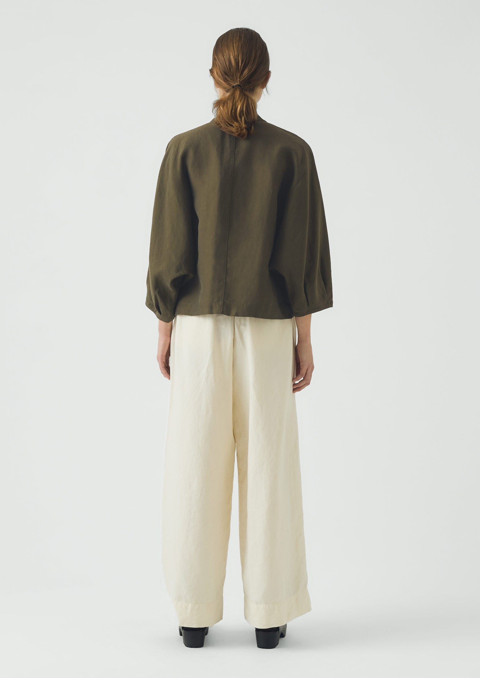 Linen Silk Wrap Shirt | Tent Green