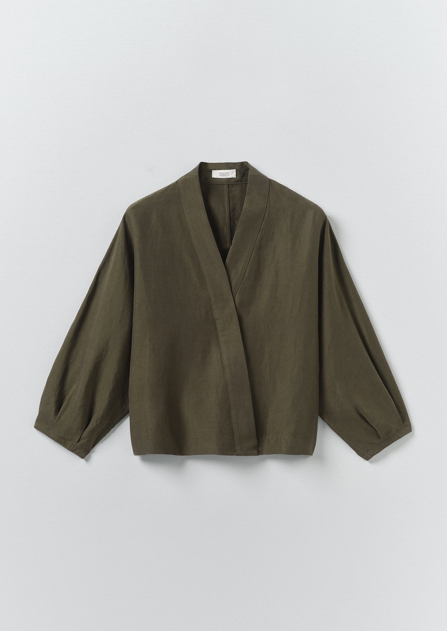 Linen Silk Wrap Shirt | Tent Green