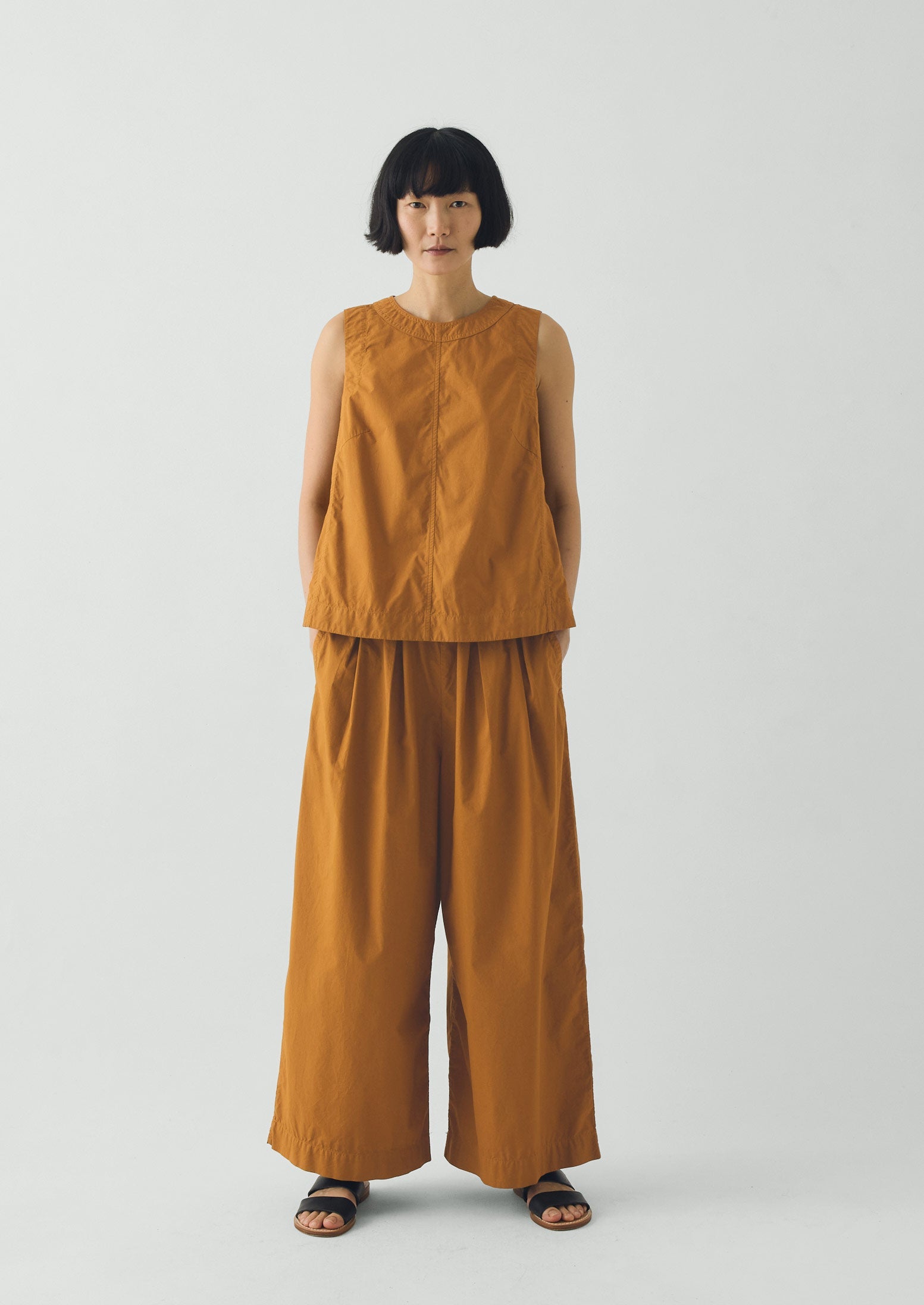 Panelled Garment Dyed Sleeveless Top | Dhal