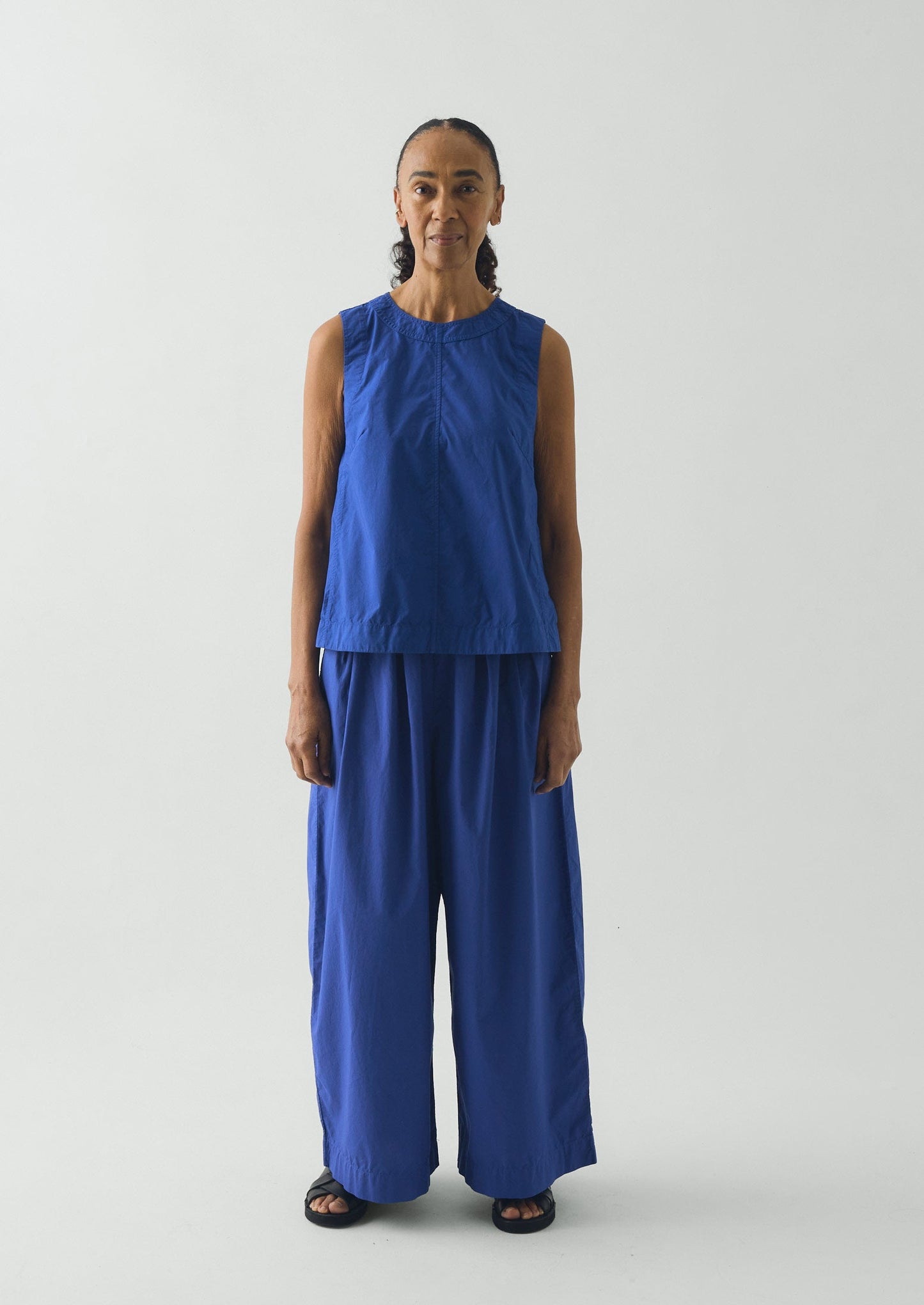 Panelled Garment Dyed Sleeveless Top | Carmine Blue