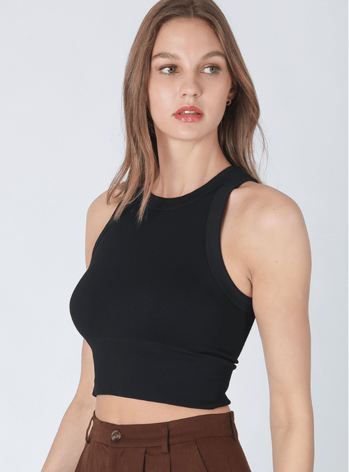 NIKIBIKI Black Ribbed High Neck Tank Top
