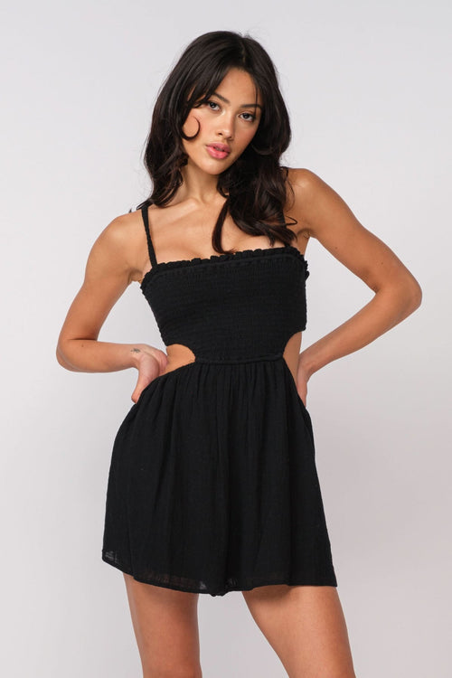Molly Black Smocked Cutout Romper