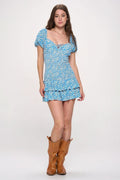 Mimi Blue Floral Puff Sleeve Mini Dress